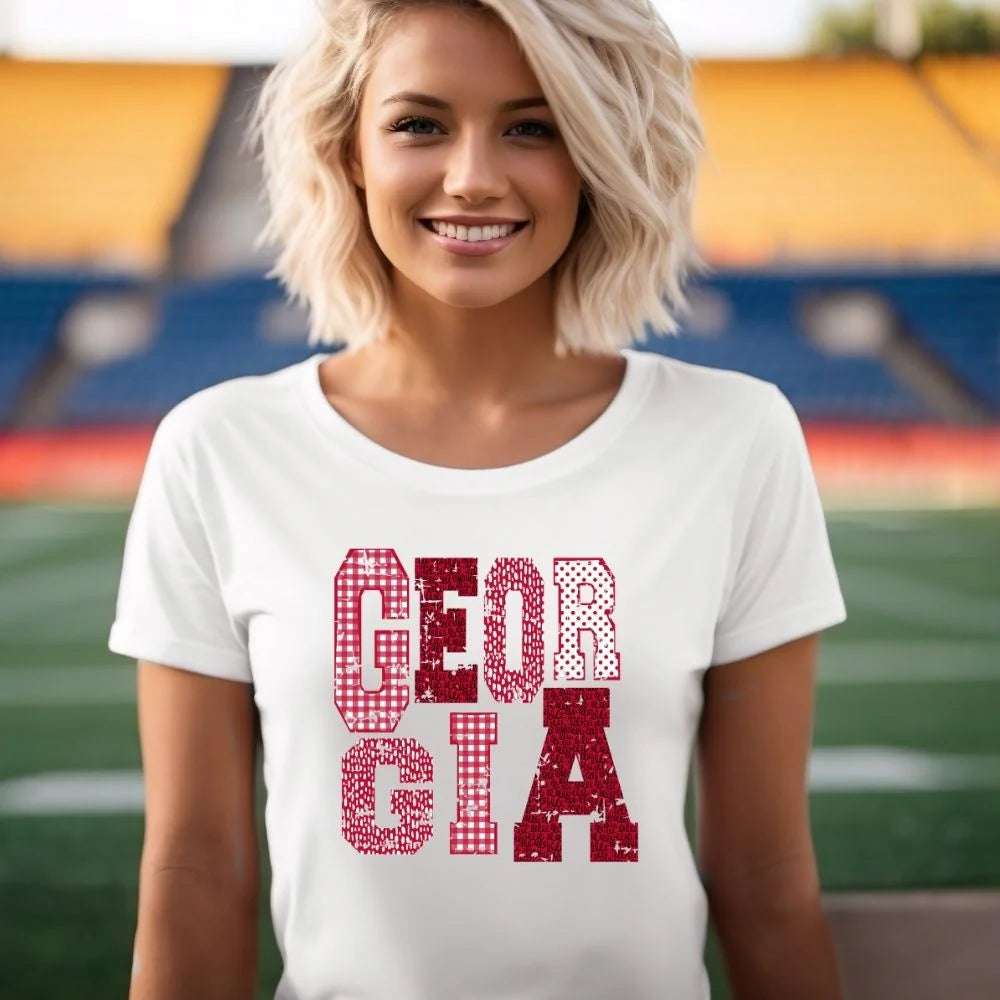 Georgia Mixed Pattern Block Letter T-Shirt & Sweatshirt