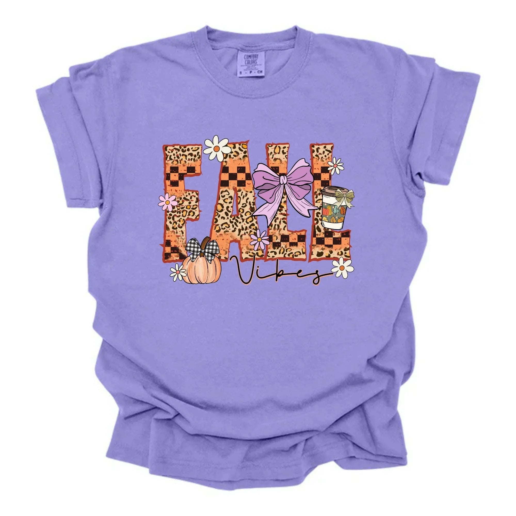 Fall Vibes Graphic Tee | Leopard Checkered Bow Pumpkin Daisy Fall Shirt