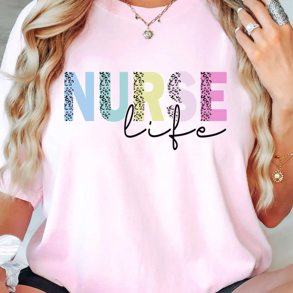 Nurse Life Pastel Leopard Tee