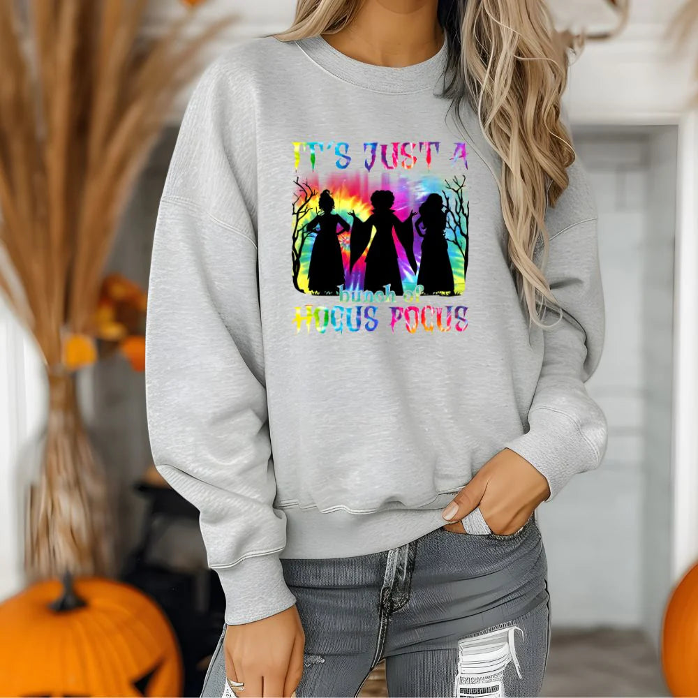 It's Just a Bunch of Hocus Pocus Sweatshirt | Tie-Dye Witch Halloween Crewneck