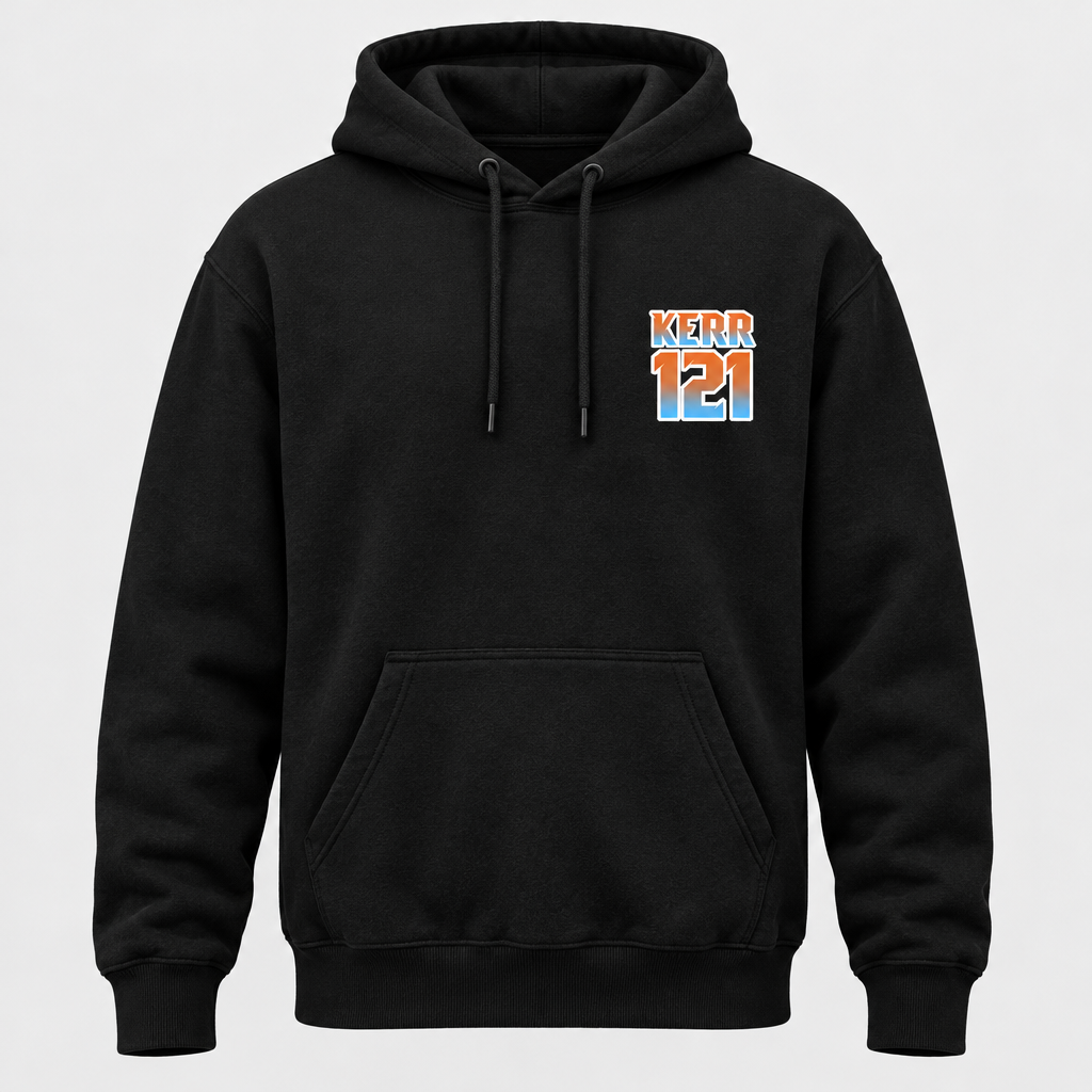 Black KERR 121 hoodie with front left-chest logo only