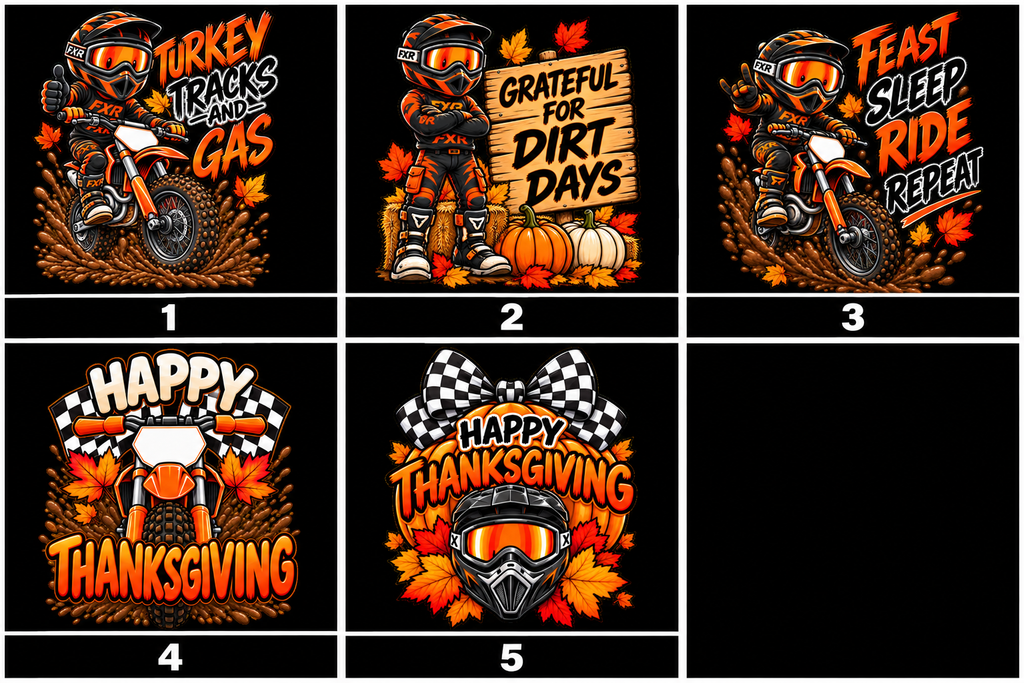 Five-design selection grid numbered 1–5