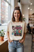 Woman wearing ivory Comfort Colors I'm Not Demure I Have ADHD tee laughing in casual setting