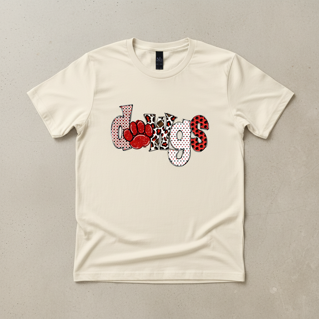 Bulldogs paw print spirit tee flat lay on ivory shirt