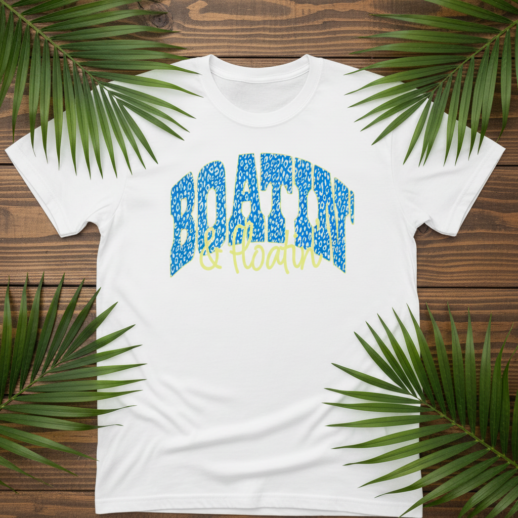 Boatin' and Floatin' - white tee flat lay mockup