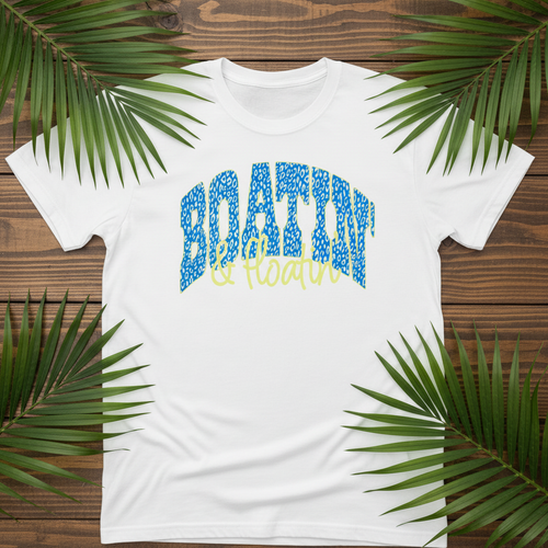 Boatin' and Floatin' - white tee flat lay mockup