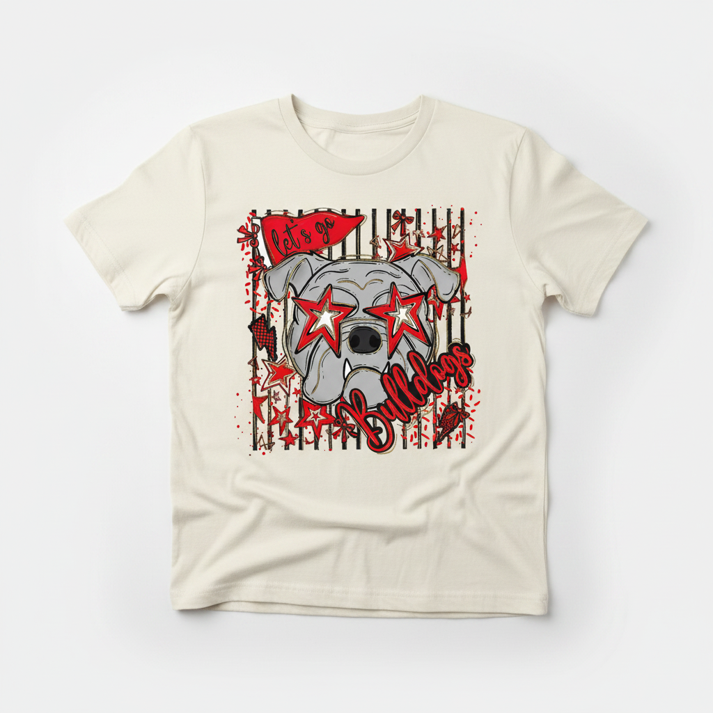 Let's Go Bulldogs star shades ivory tee flat lay
