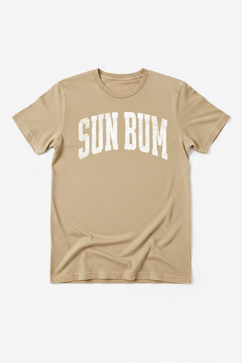 Sun Bum graphic on sand tan t-shirt