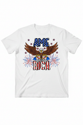 America Eagle Fireworks T-Shirt flat lay on white tee showing full eagle and fireworks graphic