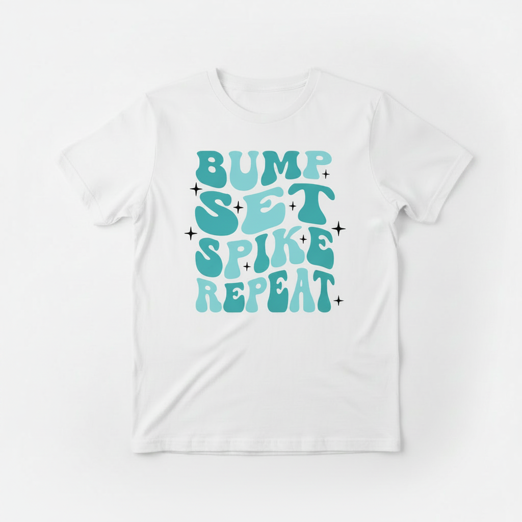 Bump Set Spike Repeat teal ombre flat lay