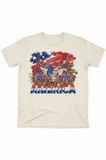 America EST 1776 Longhorn T-Shirt flat lay on natural ivory tee