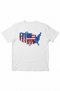 Patriotic USA Map T-Shirt flat lay on white tee showing full USA map graphic