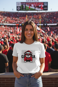 Woman at college football game wearing Georgia Game Day Bulldog tee
