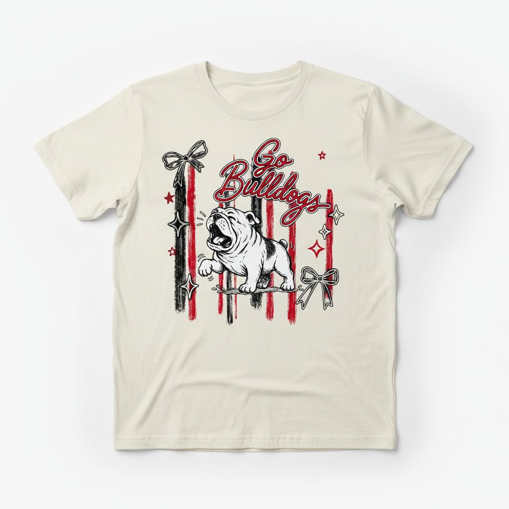 Go Bulldogs brushstroke ivory tee flat lay