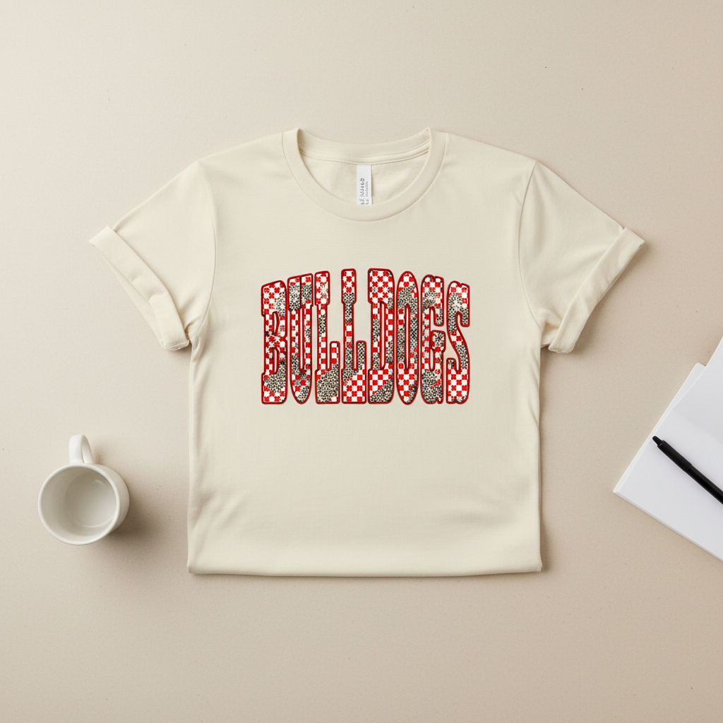 Bulldogs spirit tee flat lay on ivory shirt