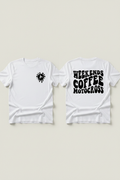 Weekends Coffee Motocross black ink front back tee mockup on white t-shirt
