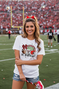 Woman at college football game wearing Go Bulldogs cute collage white tee