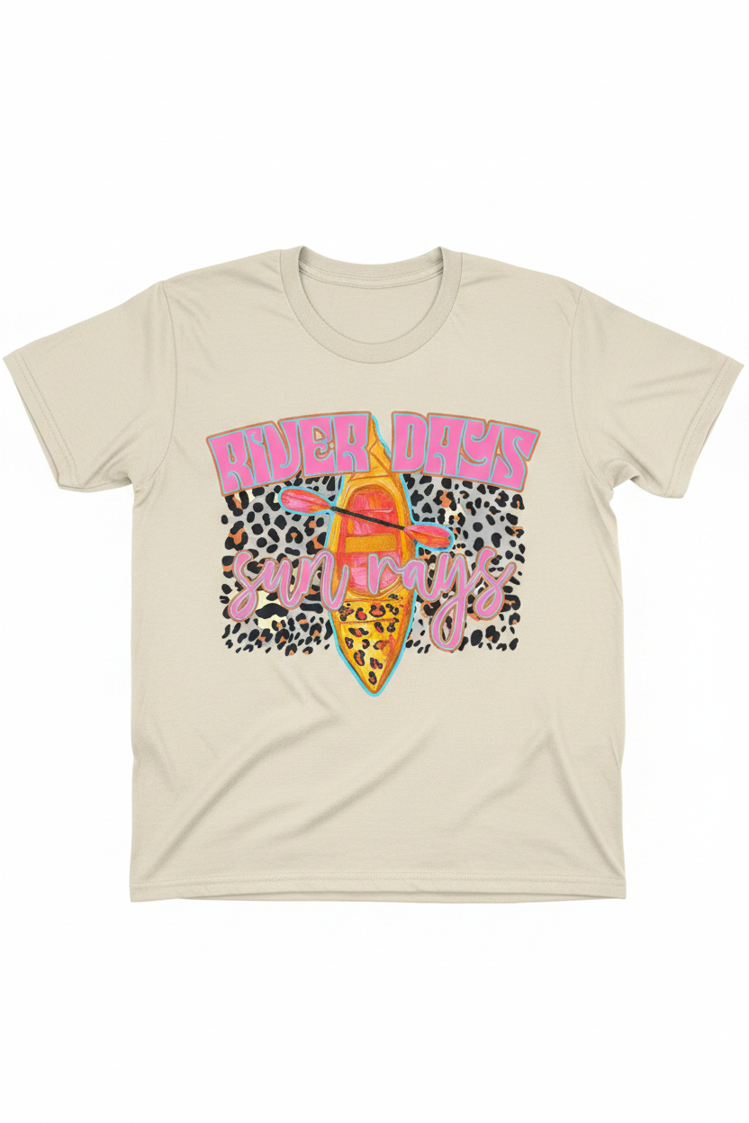 River Days Sun Rays graphic on sand cream t-shirt