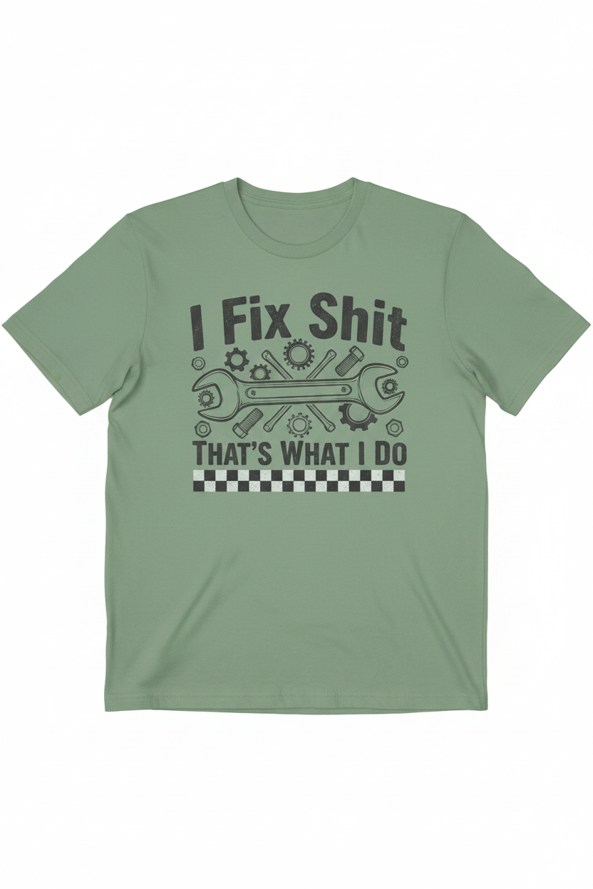 I Fix Shit That's What I Do T-Shirt flat lay on white background