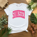 Sunkissed - white tee flat lay mockup