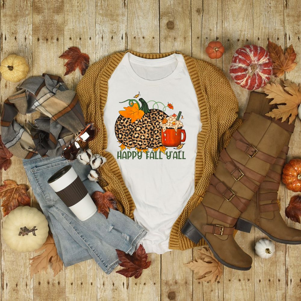 Happy Fall Y'all Graphic Tee | Leopard Pumpkin Pumpkin Spice Fall Shirt
