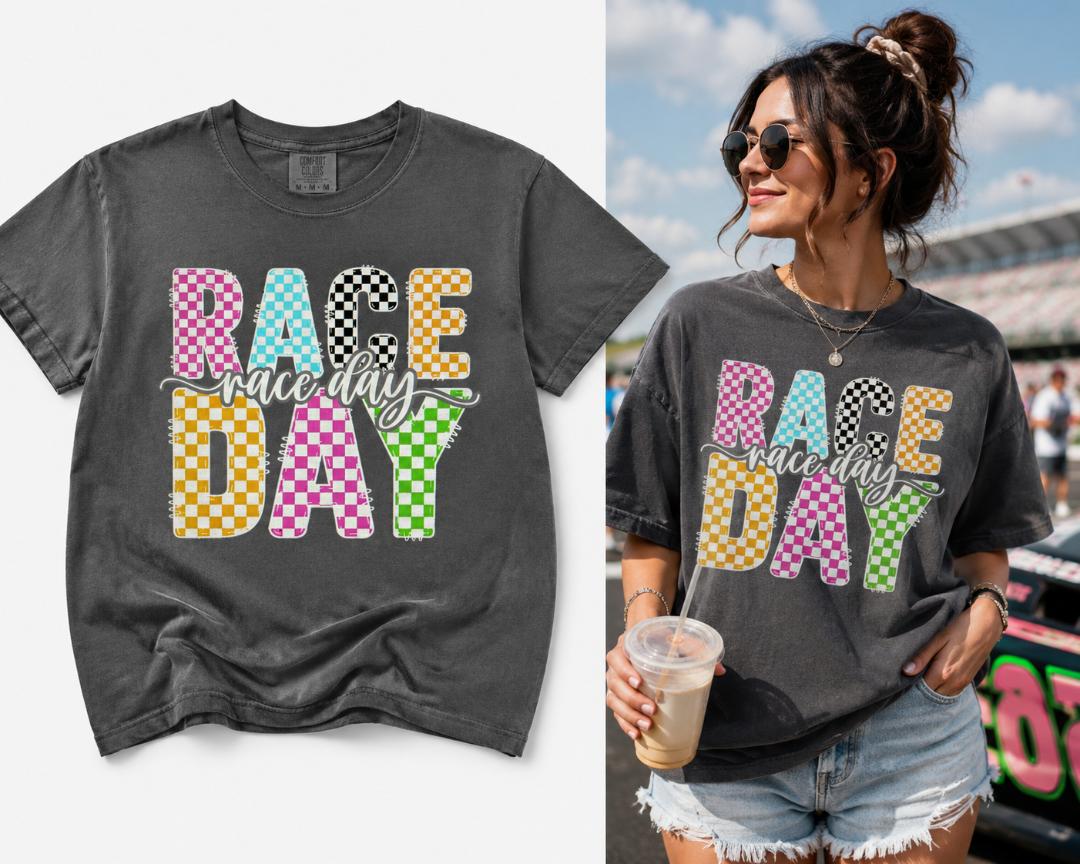Race Day Neon Checkered Tee