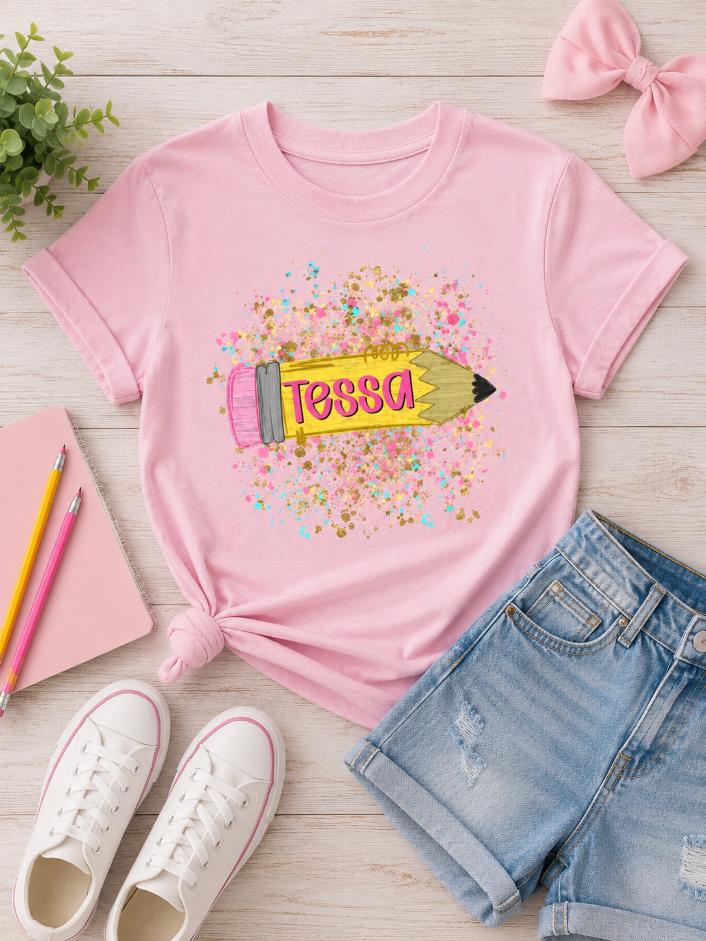 Personalized Pencil Glitter Back to School Tee
